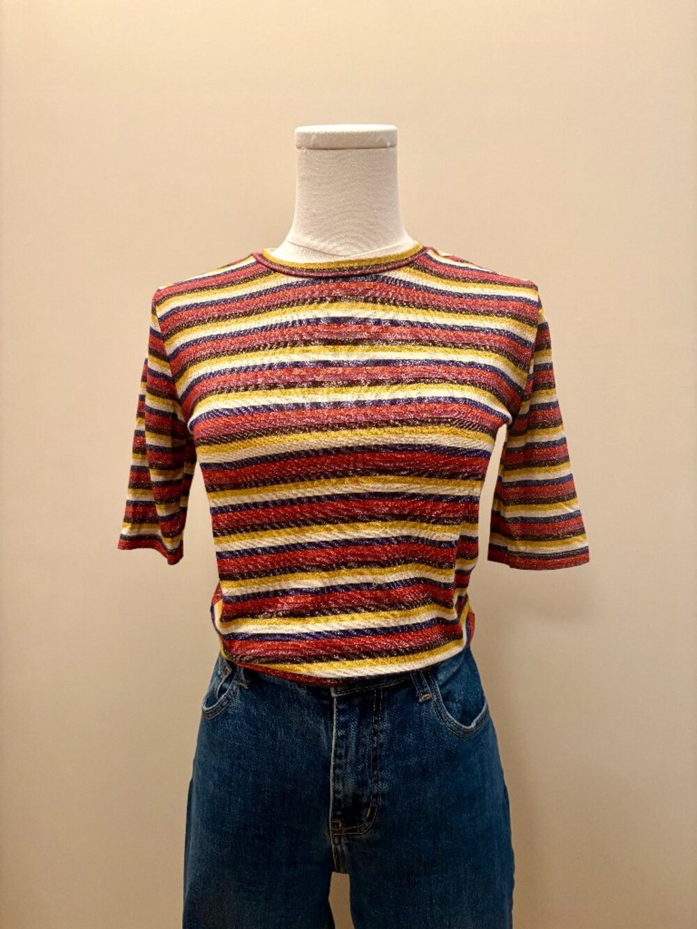 Zara Trafaluc Sparkle Striped Crewneck Top